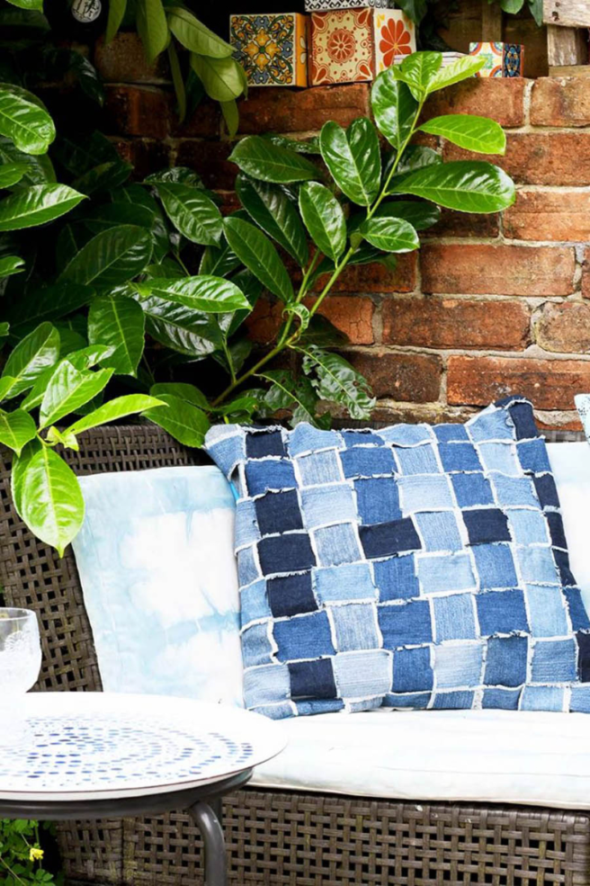 Woven-denim-strips-pillow