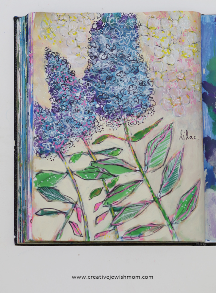 Mixed Media Lilacs Blooming In My Sketchbook!