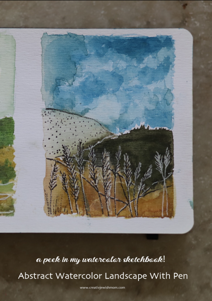 Abstract Watercolor Landscape Sketches With Pen