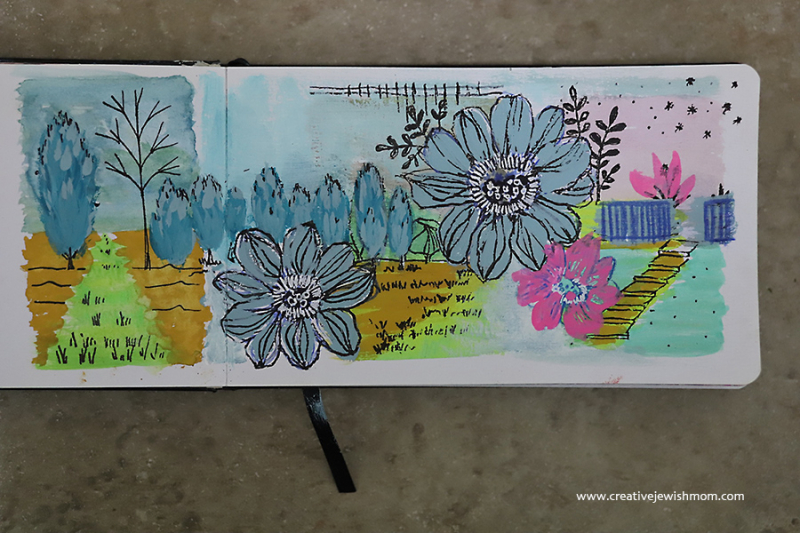 Sketch Flowers Over The Abstract Watercolor Landscape To Improve It!
