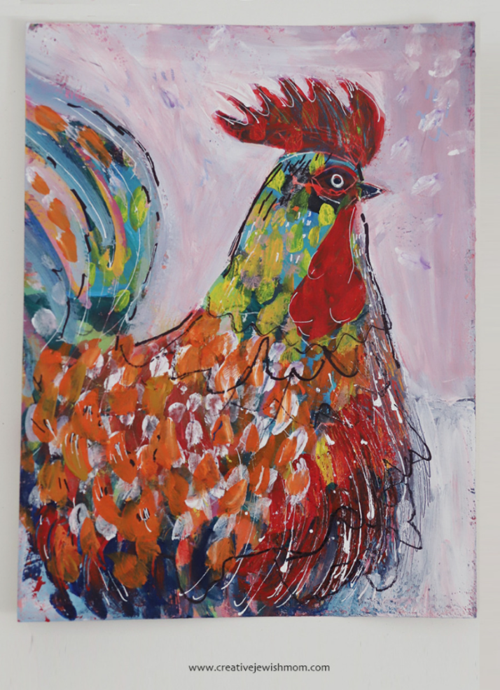 A Mixed Media Rooster Painting For Yom Kippur!