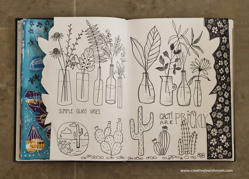 A Peek In My Sketchbook: Simple Glass Vases With Sprigs Doodle
