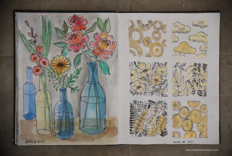 A Peek In My Sketchbook: Simple Glass Bottles With Flowers