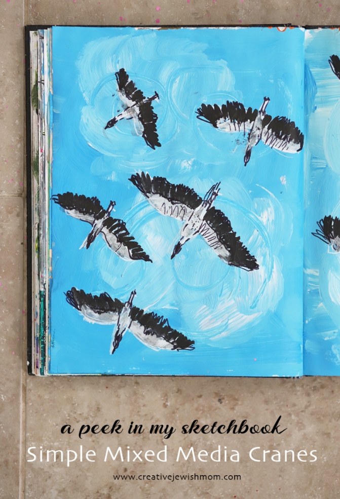 A Peek In My Sketchbook: Mixed Media Migrating Cranes Painting