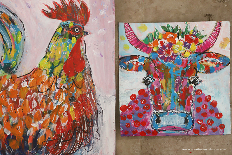 A Whimsical Cow Wearing A Crocheted Bobble Sweater Painting