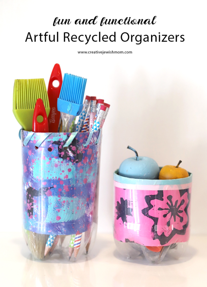 Recycled Bottle Organizer With Art Scraps