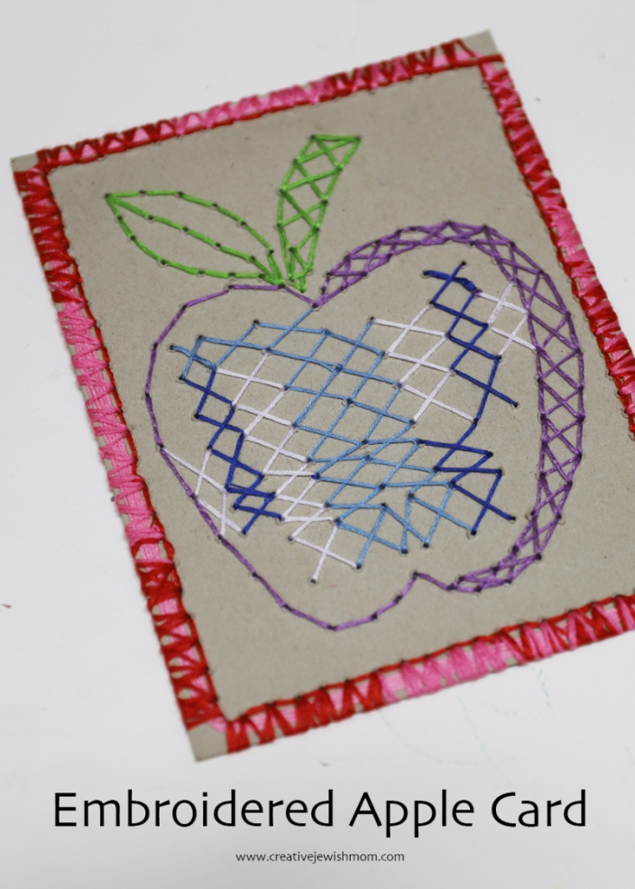 Cross Stitch on Cardboard Apple Craft