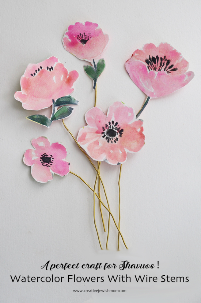 Watercolor Flowers With Wire Stems For Shavuos Crafting