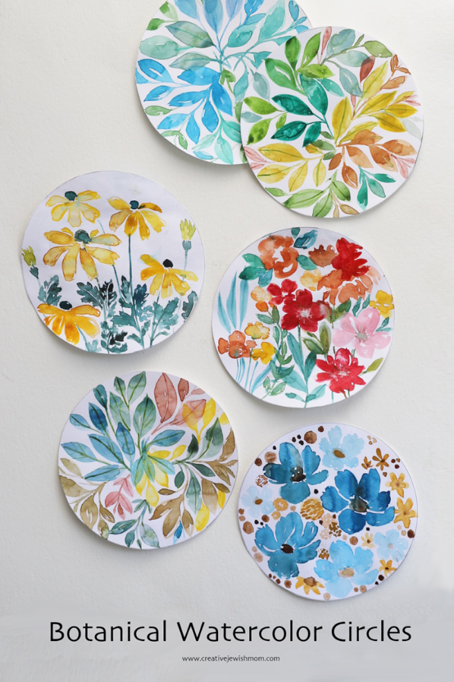 Watercolor Flowers And Leaves Painted Within A Circle, To Use In An Art Journal Or Just Because!
