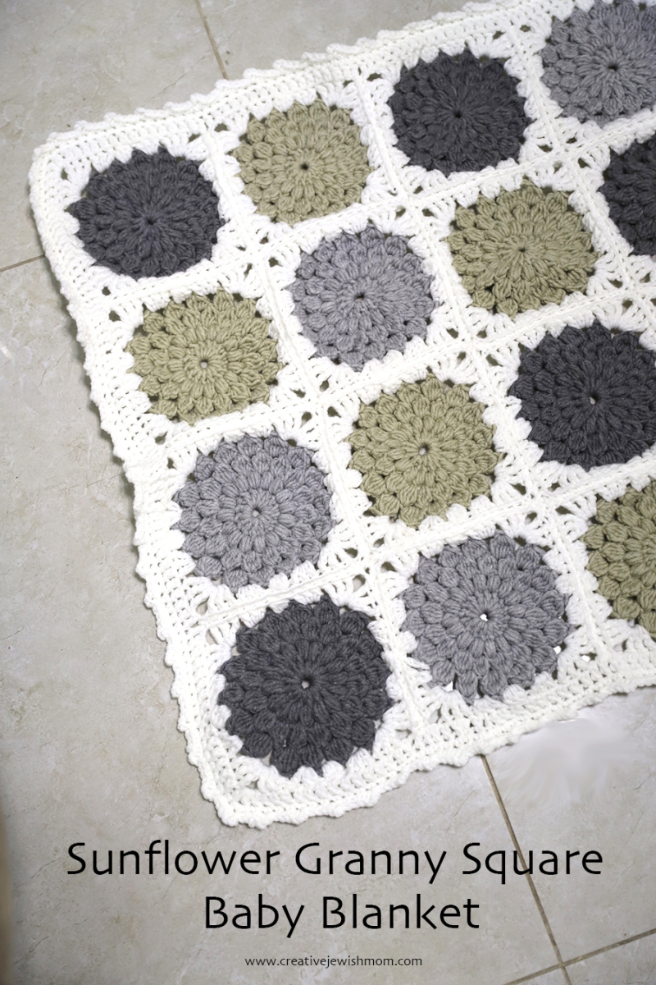 A Chunky Crocheted Sunflower Granny Square Baby Blanket