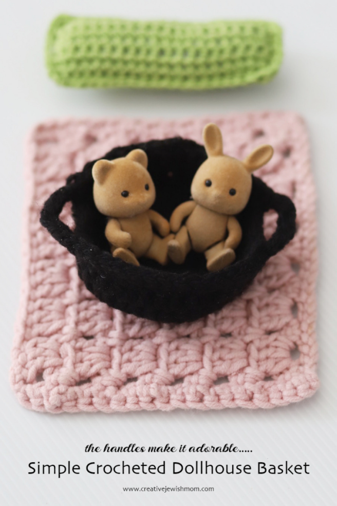Simple Crocheted Tiny Dollhouse Basket With Handles