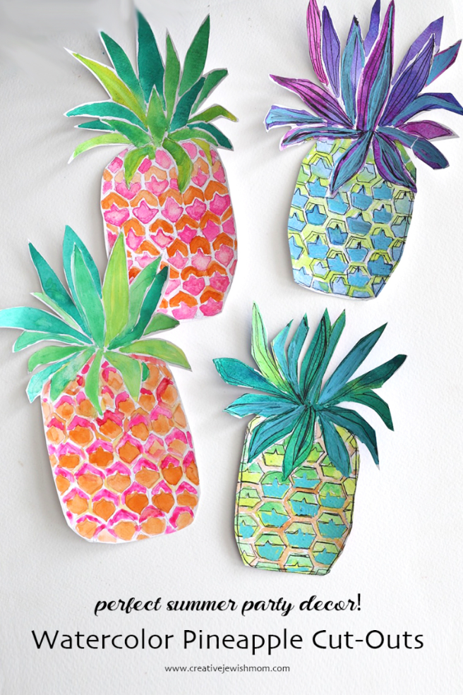 Watercolor Pineapple Cut-Outs For Summer Party Decor