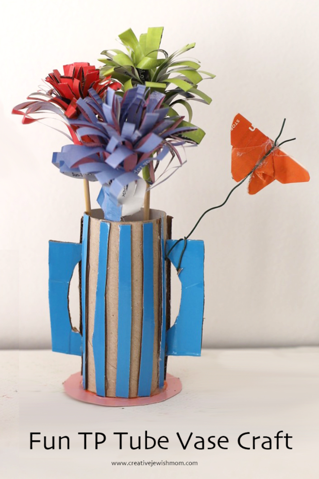 TP Tube Vases With An Origami Butterfly & Flowers Craft For Kids