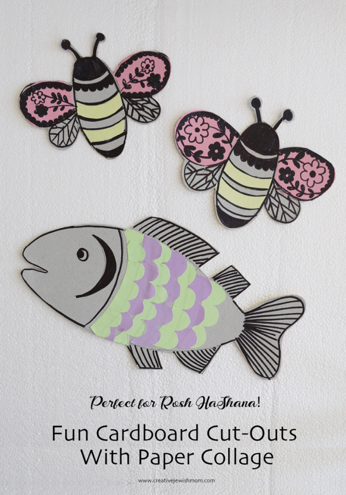 Fun Cardboard and Paper Collage Cut-Outs For Rosh HaShana