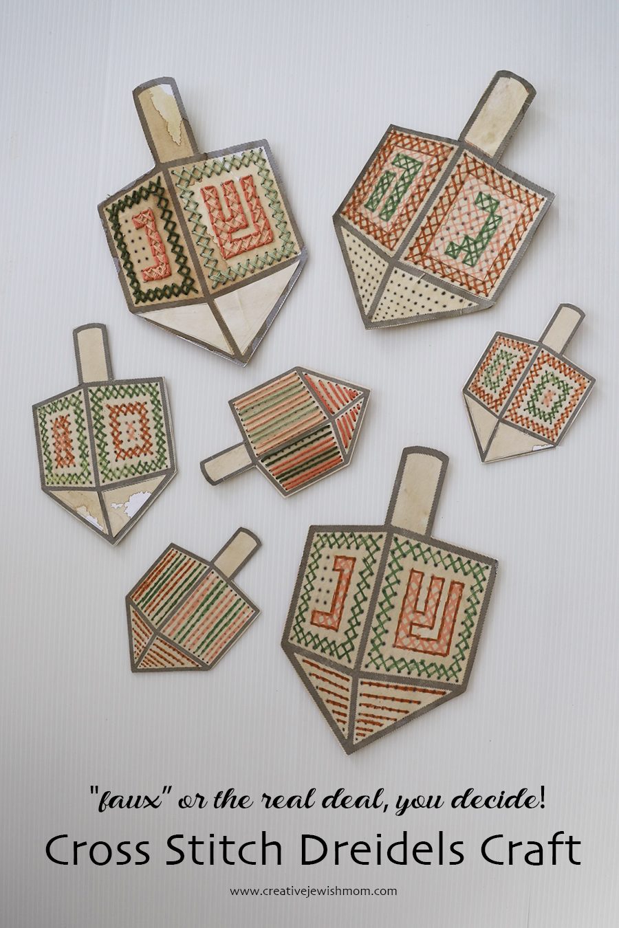 How To Make Real/Faux Cross Stitch Dreidels On Cardboard